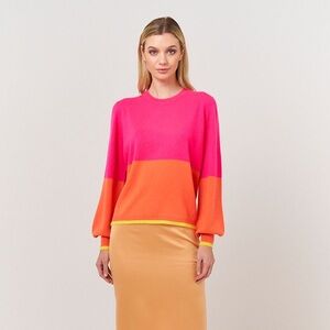 Brodie Cashmere Pink and Orange Color block Sweater XS